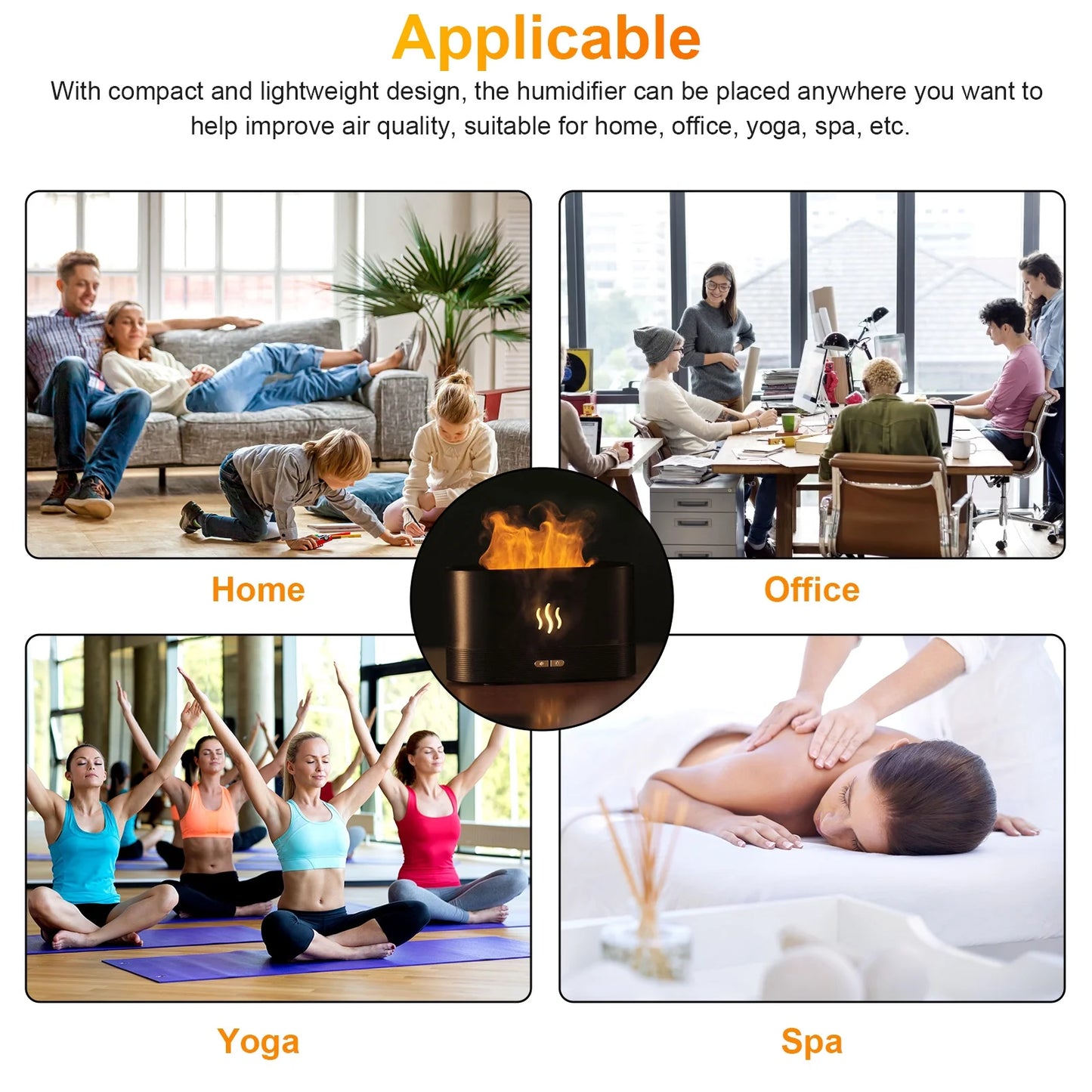 180Ml Air Diffuse Essential Oil Humidifier, Aroma Mist Diffuser with Fire 7 Color Change LED Light for Office Room